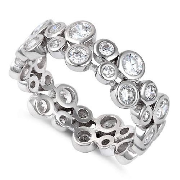 Solid 925 Silver and Cubic Zirconium Bubble Ring - Picture 2 of 6
